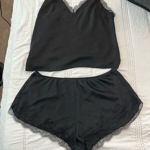 Victoria's Secret Black Lace Trim Pajama Set